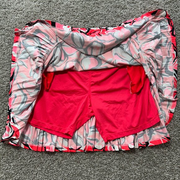 Tail Floral  Women's Sz Large Print Pleated Mini Skirt With Pockets Red/White - Picture 7 of 8